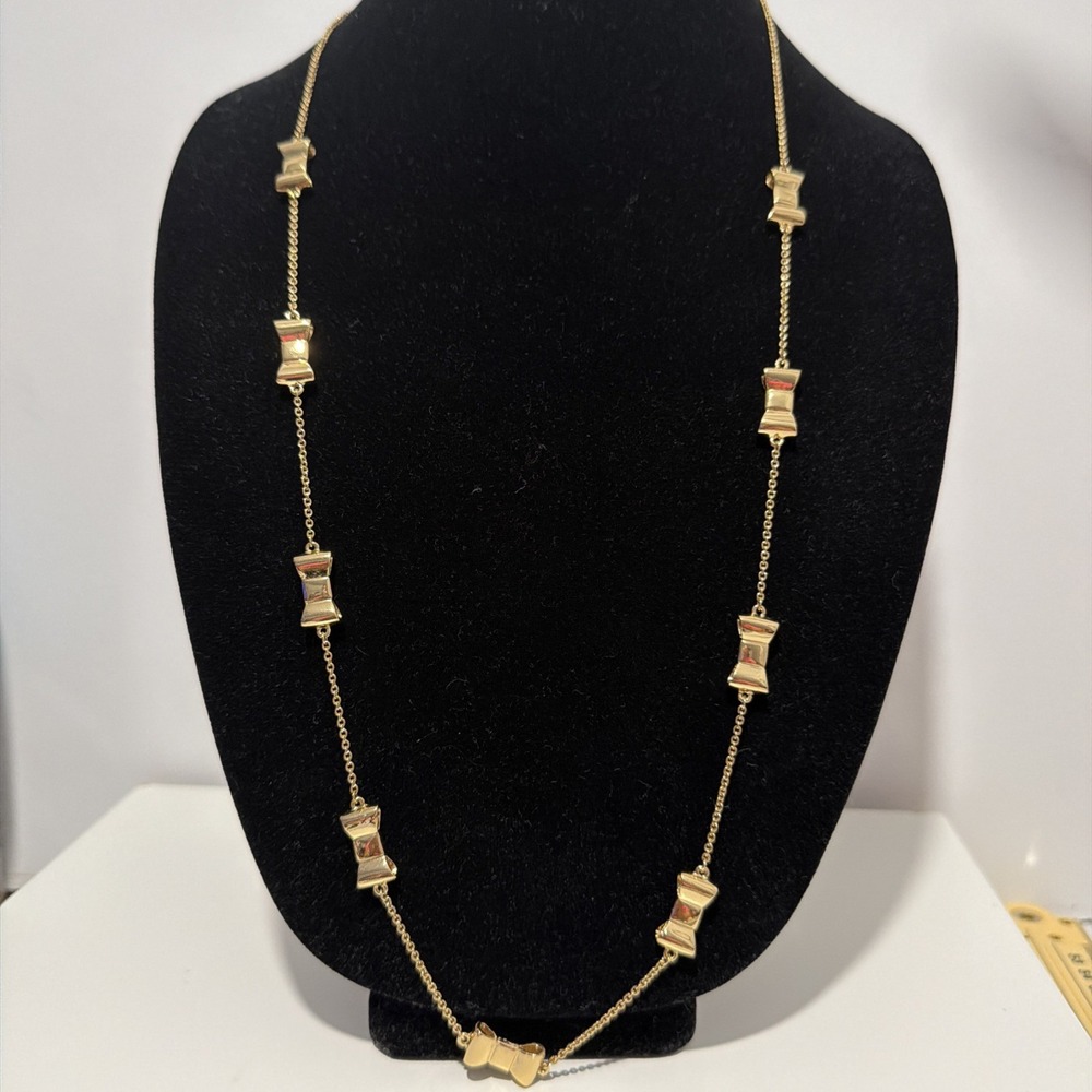 Kate Spade New York Take a Bow Yellow Gold Tone Long Necklace 32" Bow Theme